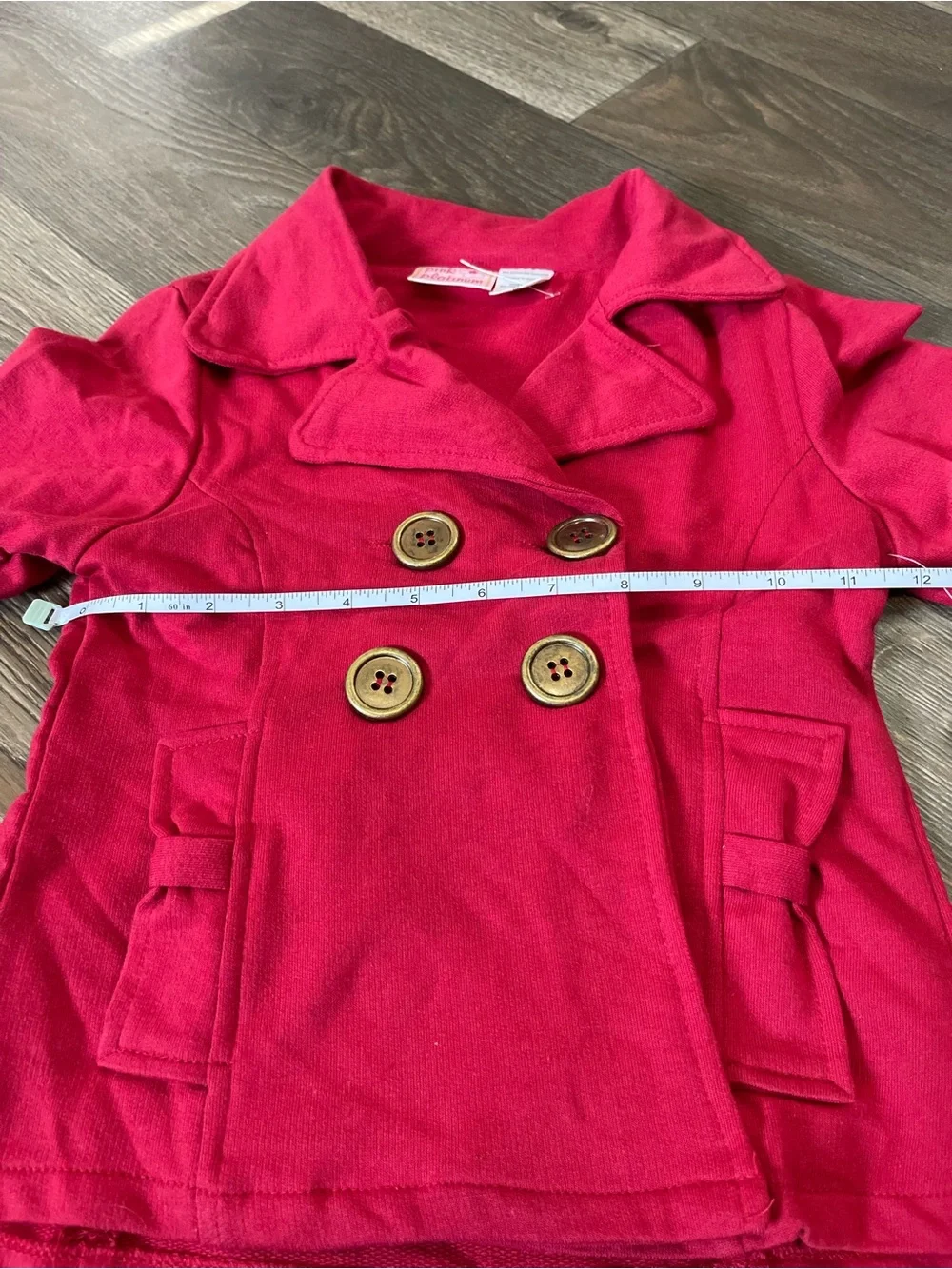 Girls' Red Double-Breasted Peacoat Jacket - Pink Platinum